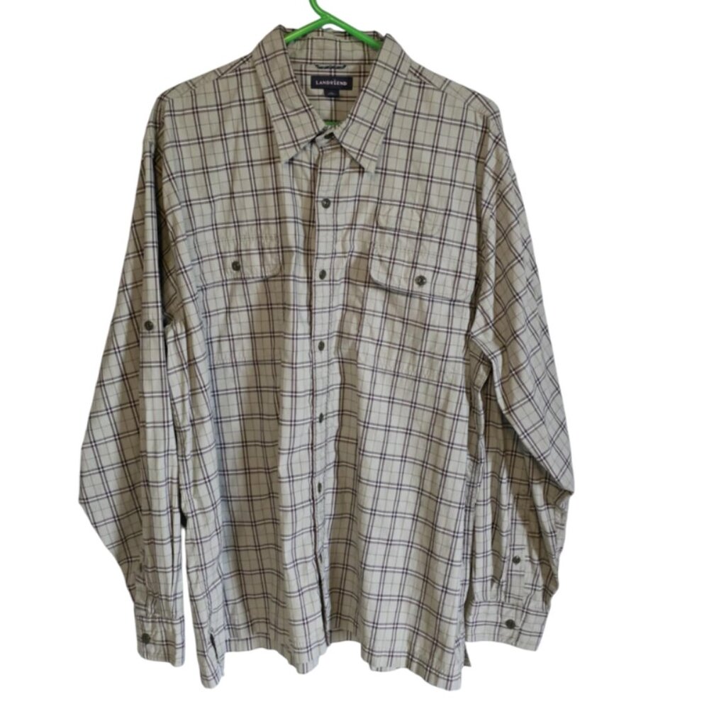 EUC Lands' End Plaid Button Down Shirt Lightweight